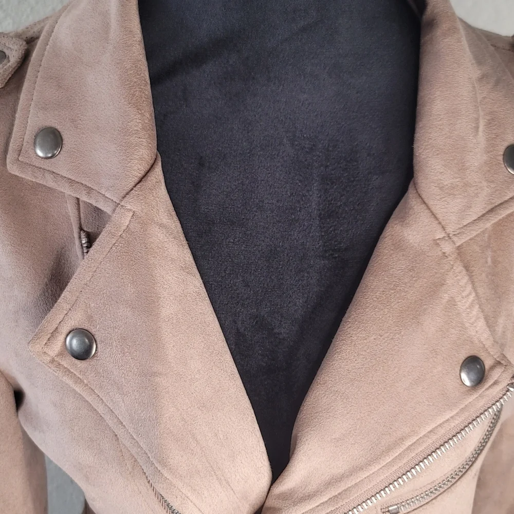 Market And Spruce Faux Suede Motorcycle Jacket Camel Size Small - Picture 3 of 11